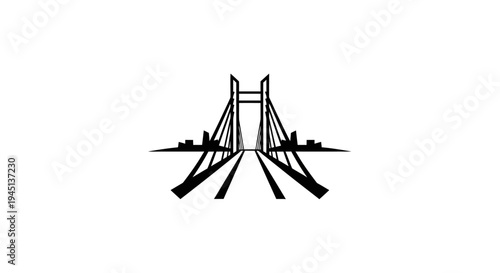 Modern Suspension Bridge Silhouette Vector Illustration