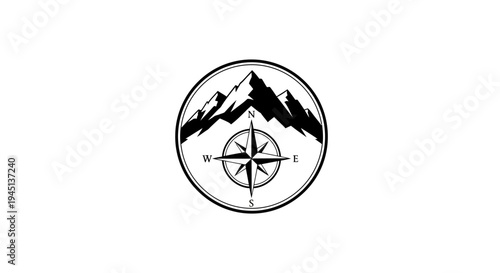 Mountain and Compass Rose Logo for Adventure Travel and Outdoor Exploration