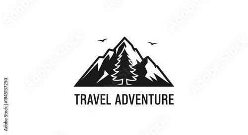 Mountain Travel Adventure Logo with Pine Tree and Birds