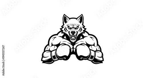 Muscular Wolf Mascot Logo - Aggressive Animal Strength Illustration