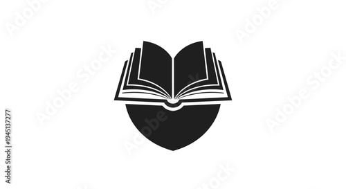 Open book and heart symbol for education, reading, and knowledge love