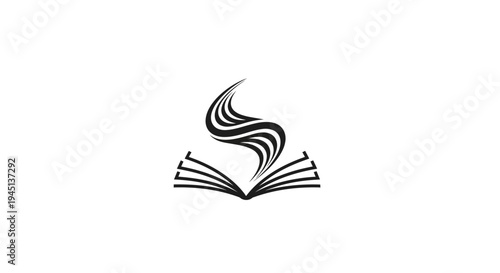 Open book with abstract flowing lines symbolizing knowledge, inspiration, and education