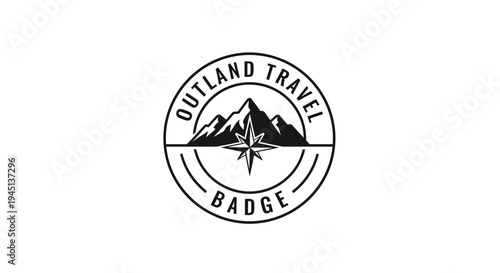 Outland Travel Badge Logo with Mountains and Compass Rose for Adventure