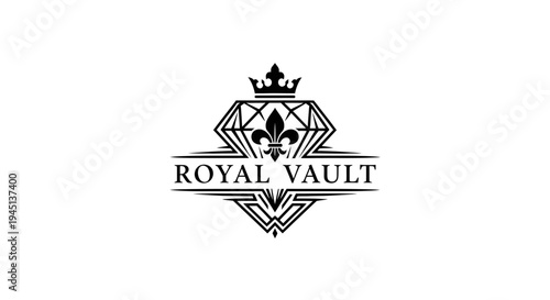 Royal Vault Logo Design with Crown, Fleur-de-lis, and Diamond Shape