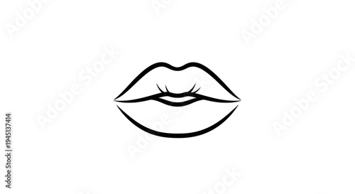 Simple Black Line Art Lips Outline on White Background - Minimalist Beauty Symbol