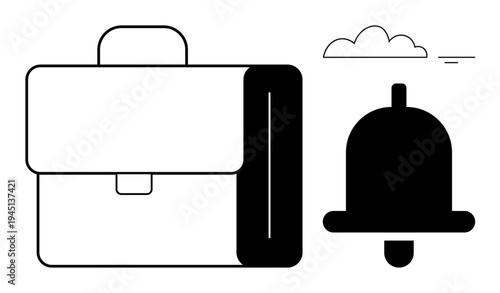 Business tools. Briefcase and notification bell business tasks, alerts, and organization. Business tools reflect productivity, notifications, and professional work. For office, business planning