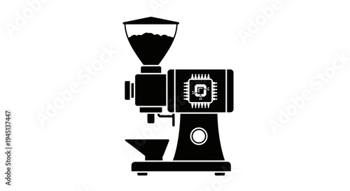 Smart Coffee Grinder Icon with Circuit Board Symbol - Digital Coffee Mill Technology