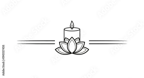 Spiritual Candle and Lotus Flower Line Art Divider Illustration