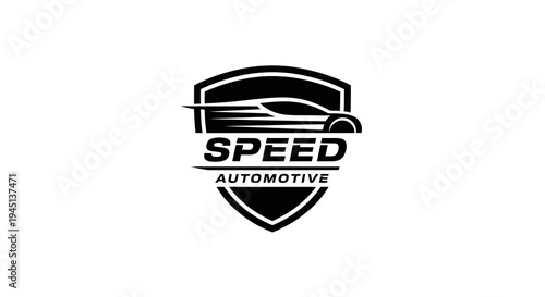 Speed Automotive Logo Design with Dynamic Car Silhouette in Shield Emblem