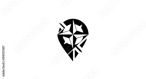 Abstract Compass Rose Map Pin Logo Design for Navigation and Location