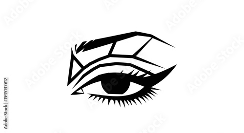Abstract Black and White Eye Illustration with Dramatic Eyeliner and Geometric Design