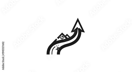 Abstract mountain path logo with upward arrow symbolizing growth and progress