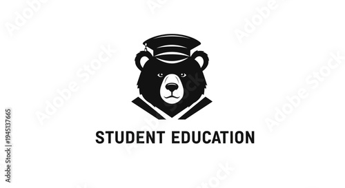 Academic Bear Logo with Graduation Cap for Student Education