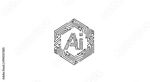 AI Circuit Board Hexagon Logo - Artificial Intelligence Technology Concept