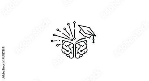 AI Education Brain Learning Icon: Digital Knowledge & Intelligence Development