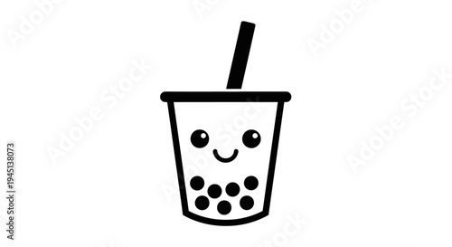 Cute Cartoon Boba Bubble Tea Drink Illustration with Happy Face