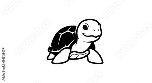 Cute Cartoon Turtle Illustration Black and White