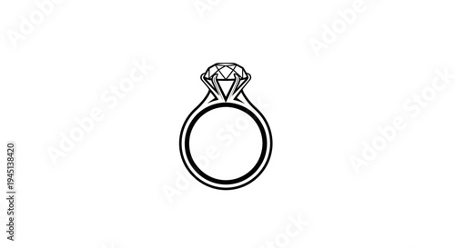 Diamond Ring Line Art Illustration - Elegant Engagement Jewelry Icon