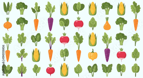 Colorful Vegetable Icons on White Background.