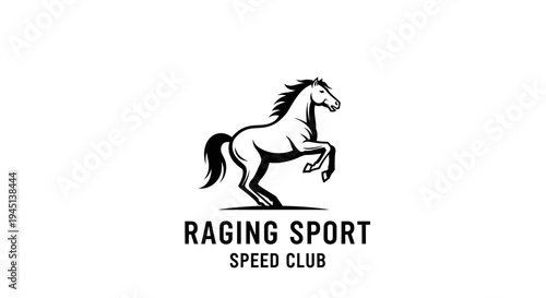 Dynamic Rearing Horse Logo for Sport and Speed Club - Black and White Equine Emblem