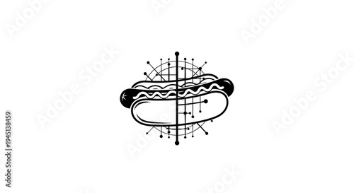 Digital Hot Dog Icon with Geometric Tech Elements - Food and Technology Concept Illustration