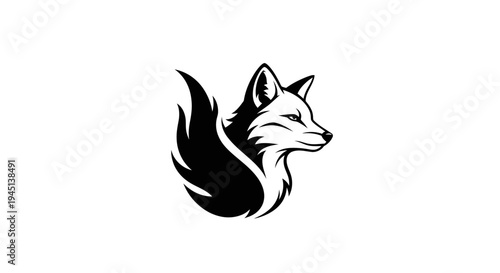 Elegant Black and White Stylized Fox Profile Logo Vector Illustration