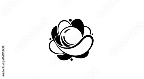 Elegant black and white stylized flower logo with a central pearl design