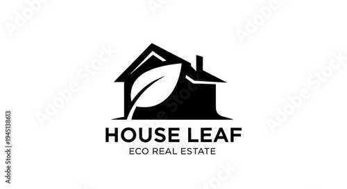 Green House Leaf Logo for Eco Real Estate and Sustainable Home Design Concept