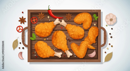 Crispy fried chicken on tray.