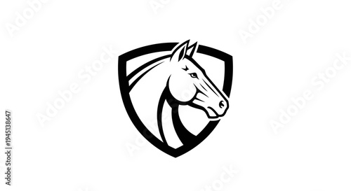 Horse Head Shield Logo Emblem Monochrome - Equestrian Sport Mascot Design
