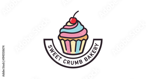 Colorful cupcake with cherry on top.