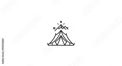 Minimalist Camping Adventure Logo with Mountains and Compass Navigation