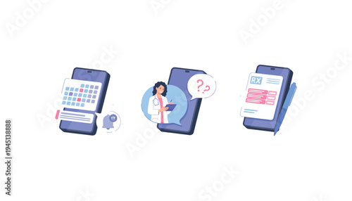 Mobile phone vector illustration set for business and healthcare usage