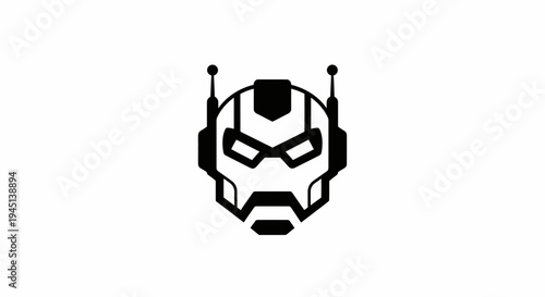 Minimalist Superhero Helmet Icon, Black and White Sci-Fi Character Headgear Design