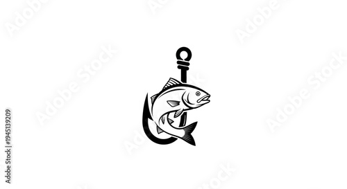Retro Fishing Hook with Caught Fish Illustration