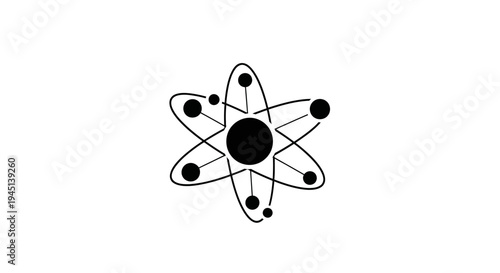 Simplified atomic model illustration with orbiting electrons and central nucleus, science concept