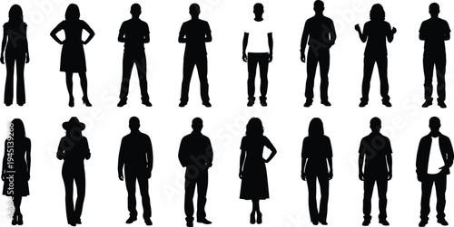 Vector illustration of human silhouettes showing diverse standing poses