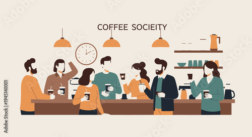 People drinking coffee in cafe.