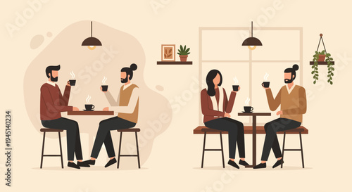 People sitting at tables drinking coffee.