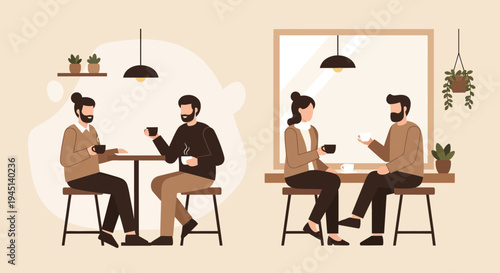 People sitting at tables socializing.