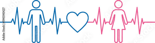 Heartbeat line connecting man and woman with heart symbol, love relationship cardiology pulse concept isolated on white background vector