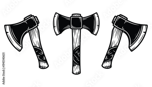 A set of axe vector illustrations in black and white