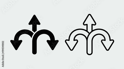 Directional path icons with arrows branching upward and downward, symbolizing choices, decision-making, navigation, and multiple route options.