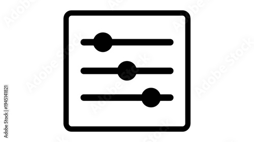 Settings icon with sliders and knobs on horizontal lines, symbolizing customization, preferences, and adjustable parameters in digital applications.