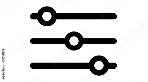 Settings icon with sliders and knobs on horizontal lines, symbolizing customization, preferences, and adjustable parameters in digital applications.