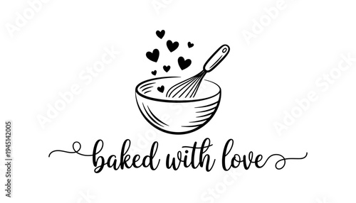 Baked with love icon illustration for baking and cooking designs