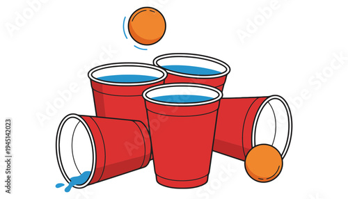 A colorful illustration of beer pong cups with balls in play