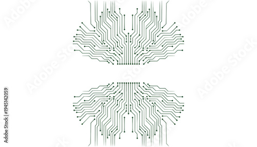 Circuit board illustration with green lines on white background