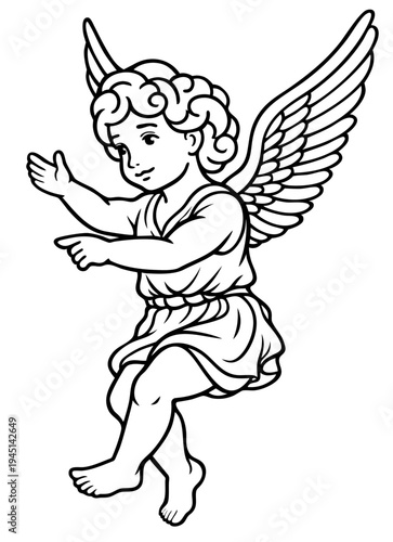 Hand Drawn Cupid Pointing Forward, Playful Angel Guiding Love and Destiny for Valentines Day