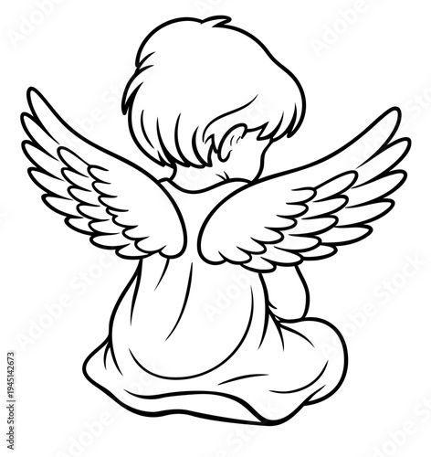 Little cupid sitting back view — shy baby angel of love with wings and hidden emotions, tender Valentine